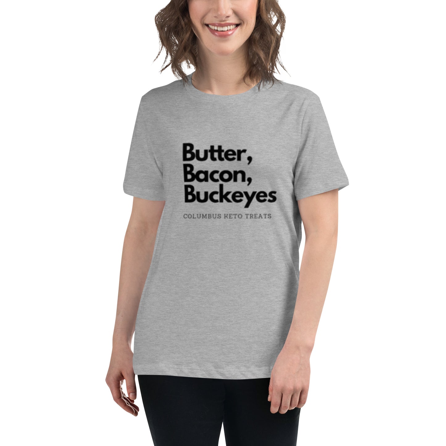 Keto, butter, bacon, logo shirt, graphic tee, Women's Relaxed T-Shirt