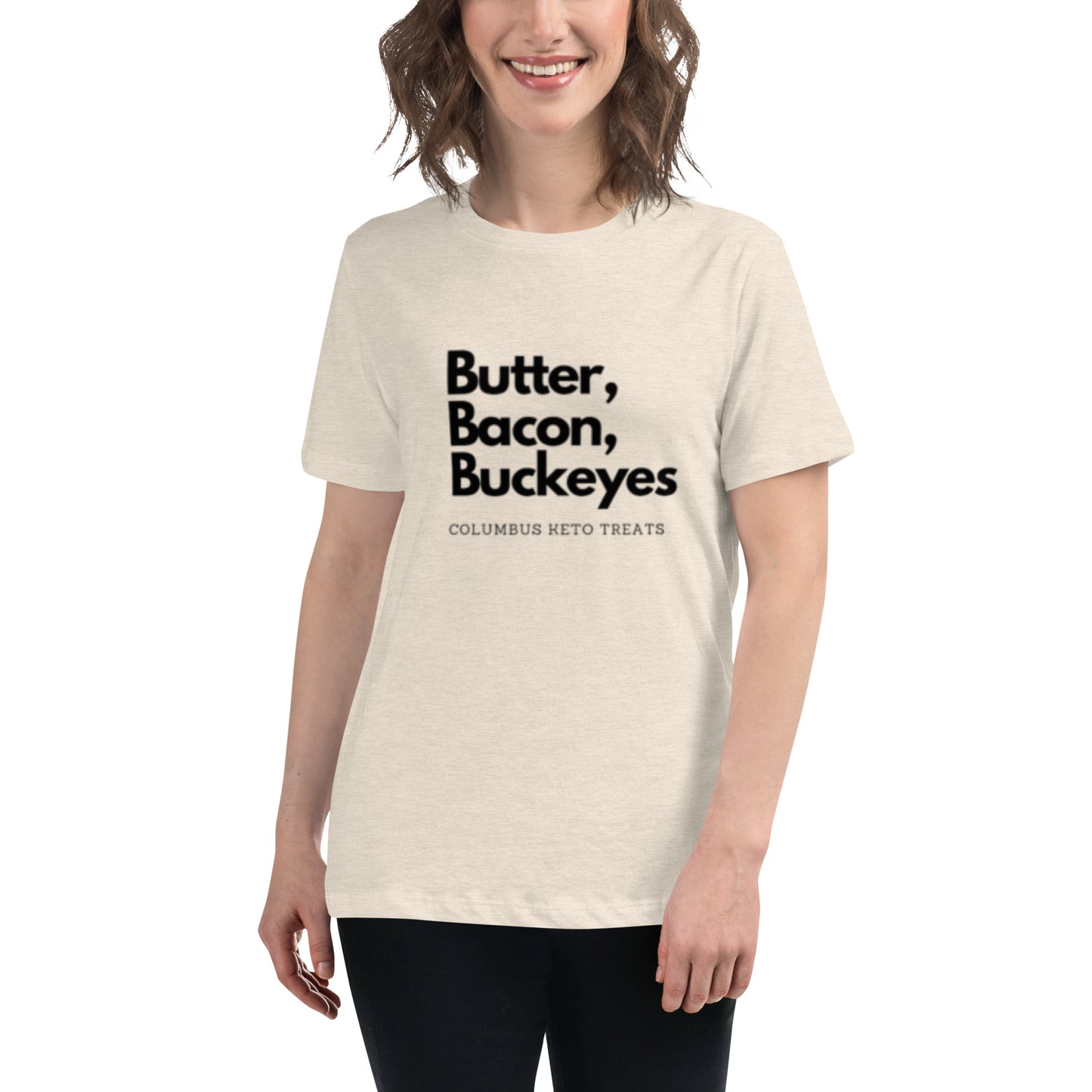 Keto, butter, bacon, logo shirt, graphic tee, Women's Relaxed T-Shirt